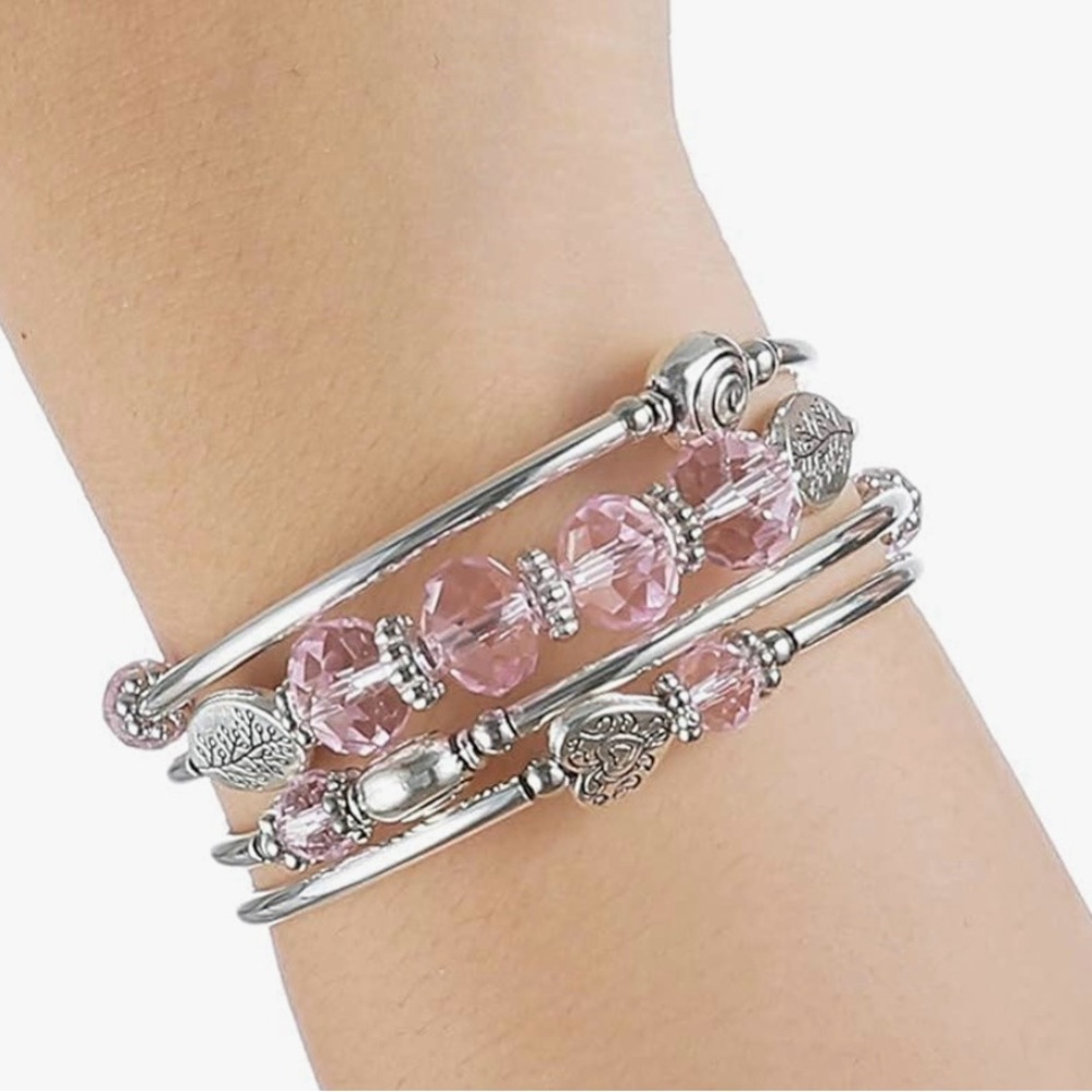 Pink and silver charms wrap around bracelet